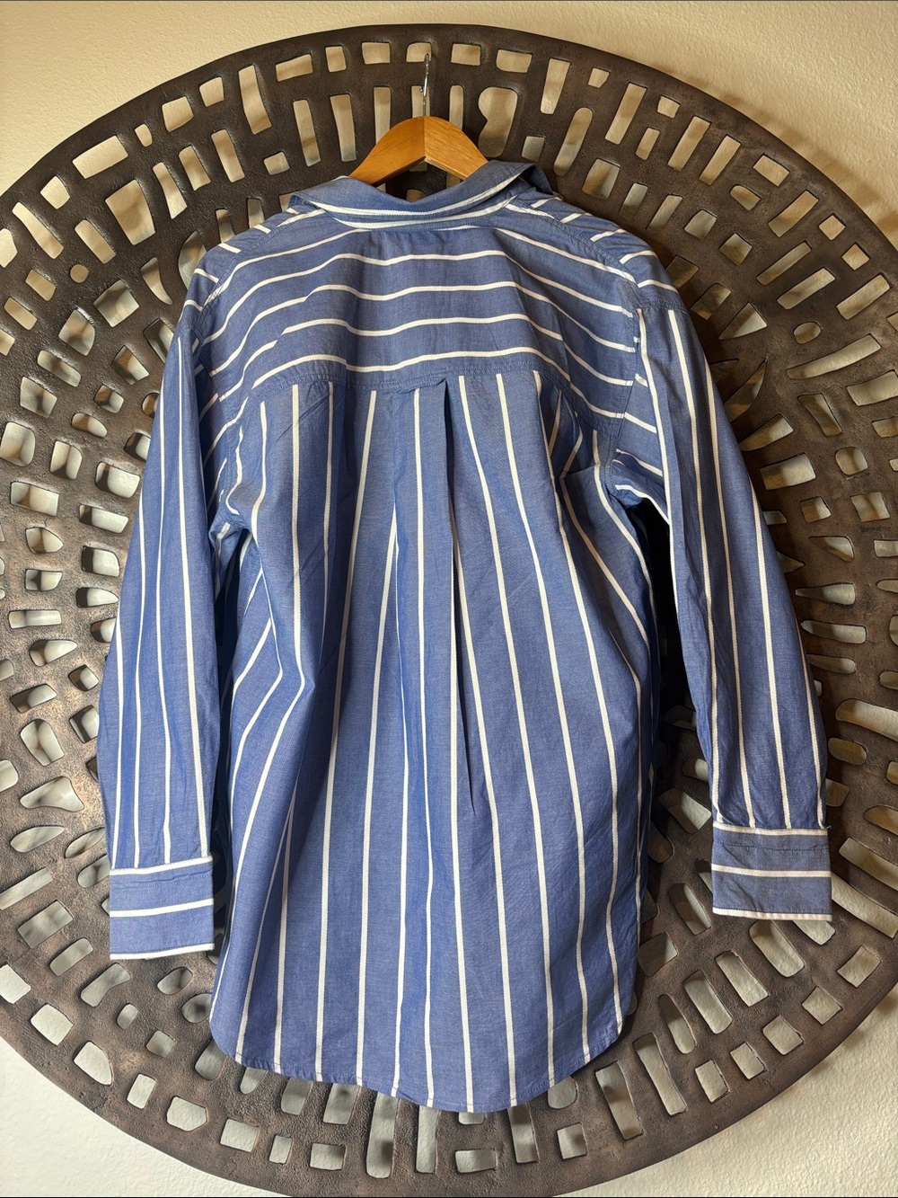J. Crew Blue White XS dobby Stripe Collar Button etienne oversize Shirt cotton - Picture 2 of 8